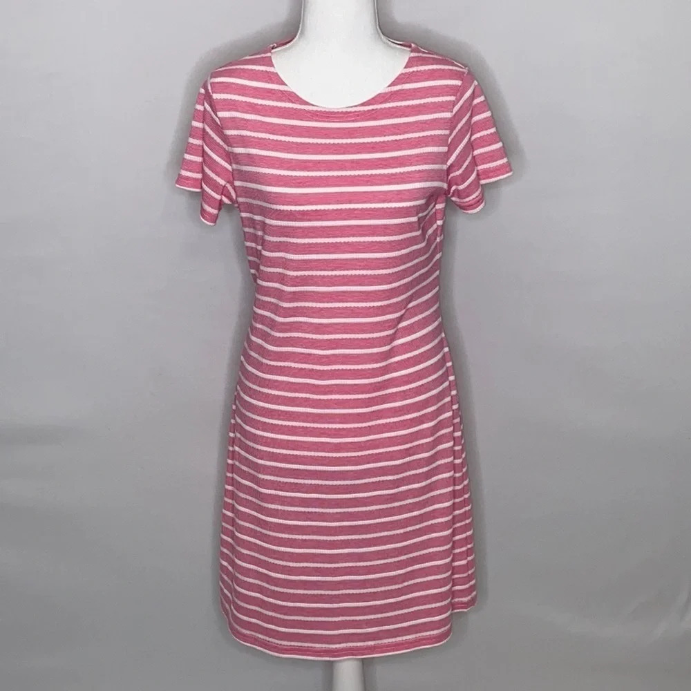 Sail To Sable Pink & White Striped Short Sleeve Tee Shirt Dress - Small